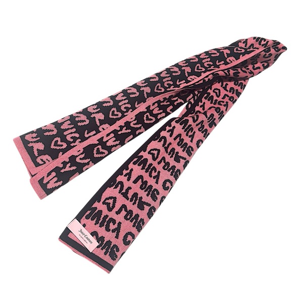 Juicy Couture Graphic Love Glam Scarf in Pink and Black Reversible Colors Y2K - Picture 4 of 5